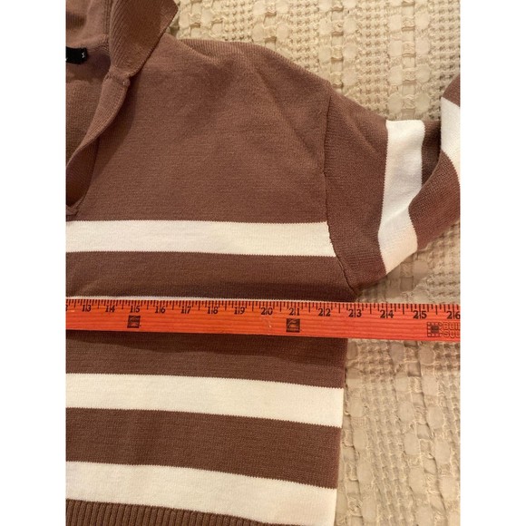 Lillusory Sweater Size Medium Collared V Neck Striped Tan & Cream Super Soft - Picture 10 of 12